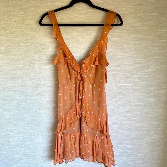 for love and lemons orange polka dot dress For Love and Lemons - Analisa Polka Dot Tank Orange Dress Sz 6